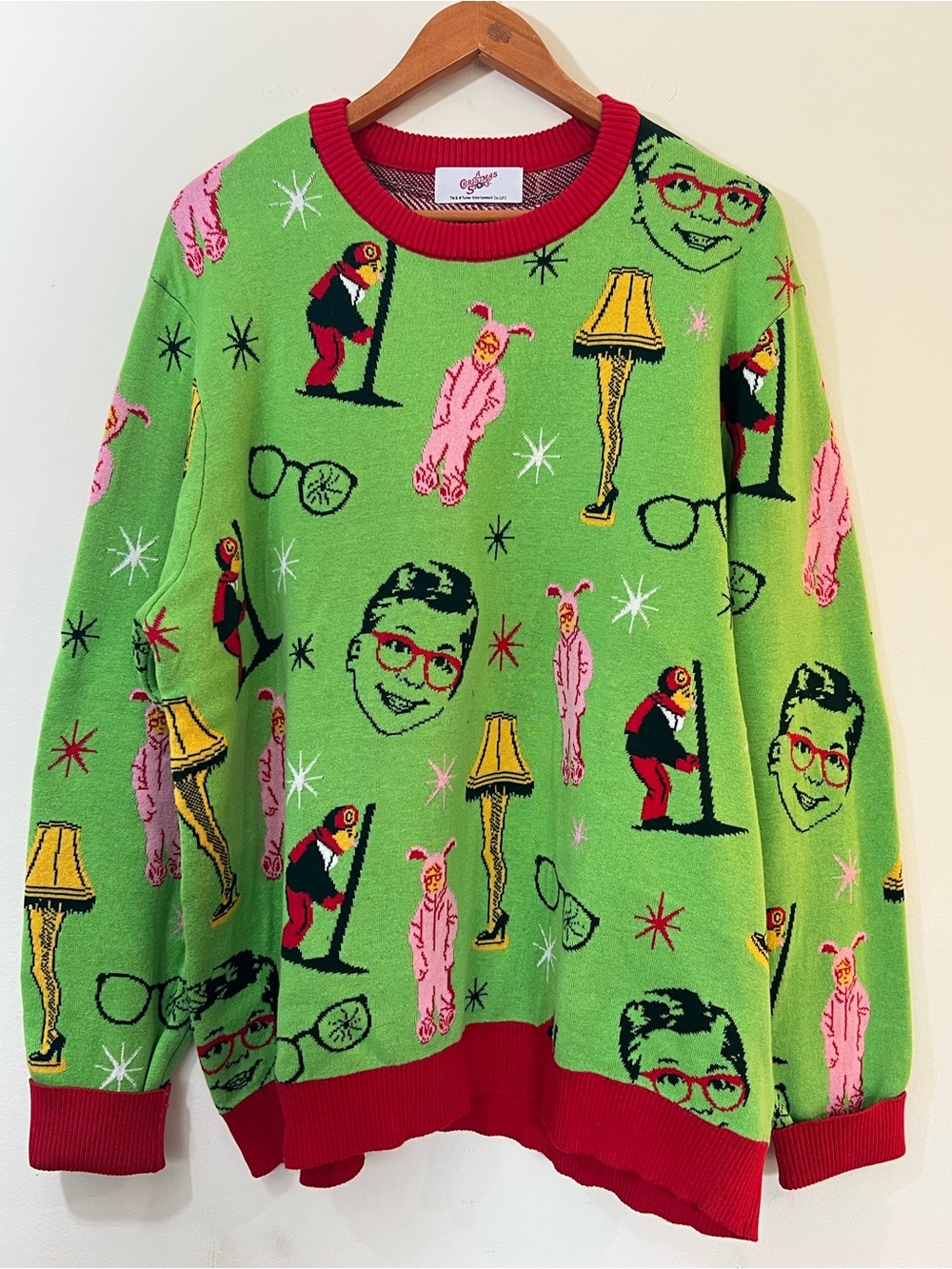 A Christmas Story Ugly Christmas Sweater Adult Leg Lamp Bunny Suit Knit Crewneck